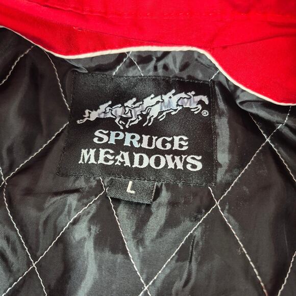 Spruce Meadows Red Embroidered Horses Logo Barn Jacket Coat Windbreaker Large - Picture 2 of 5